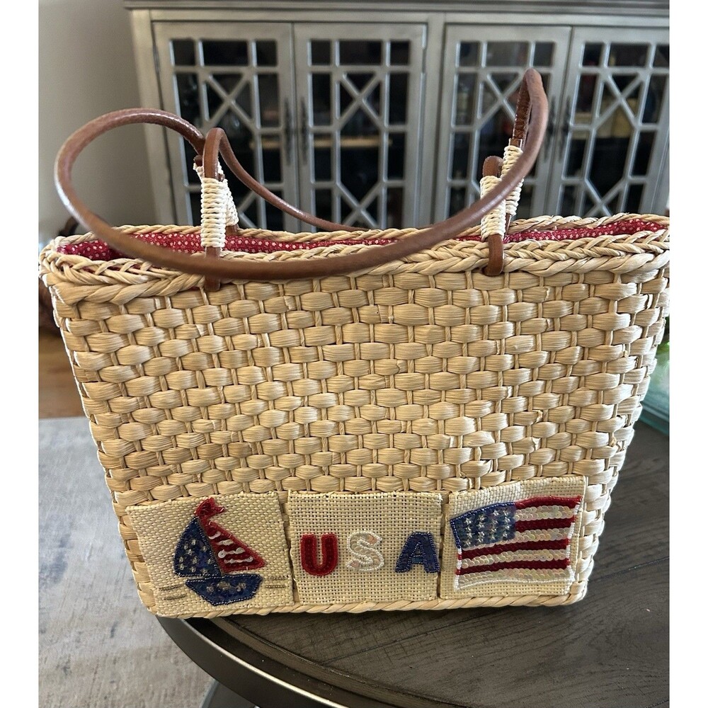 QVC Style Americana Woven Straw Tote
